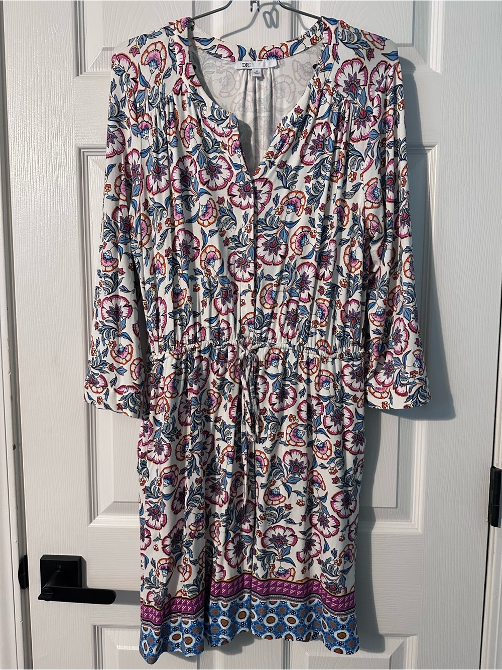 DR2 White Floral 3/4 Sleeve Dress, Size M